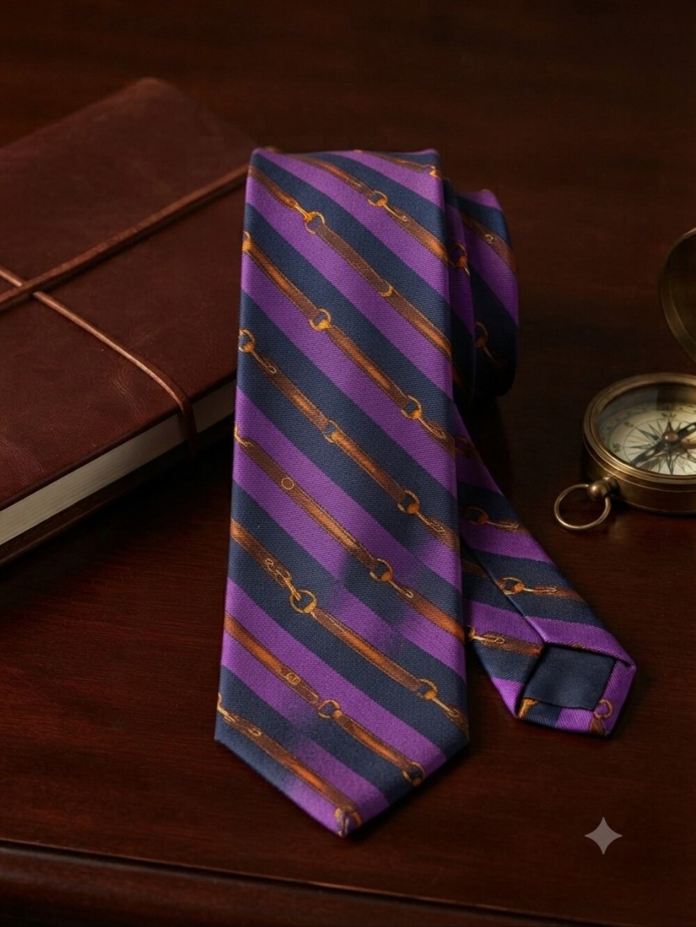 Brooks Brothers Makers Tie Men's Purple Navy Blue Striped Equestrian Stirrup